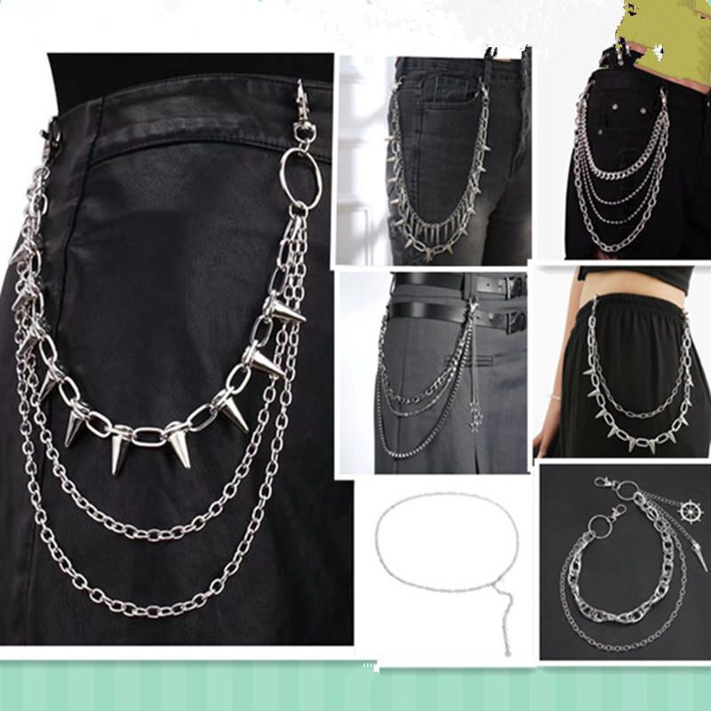 European and American Cross-Border Jewelry Hip-Hop Punk Metal Multi-Layer Rivet Waist Chain Stage Performance Dress Jeans Accessories