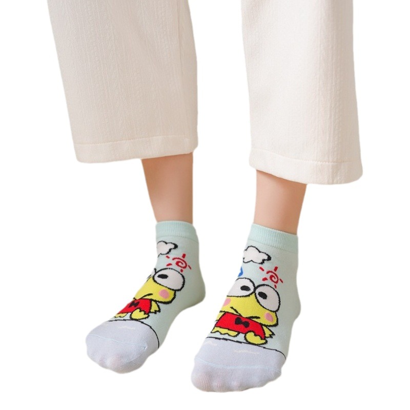 Picture of Women's socks spring and autumn Japanese cartoon green frog cute socks Korean style women's boat Socks combed cotton socks in stock wholesale