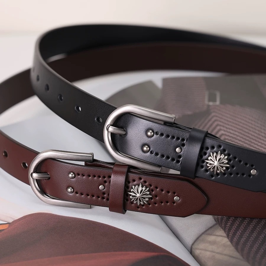 Niche Design Personality Fashion Punk Style Top Layer Cowhide Genuine Leather Belt Women's Jeans Trousers Fashion Belt