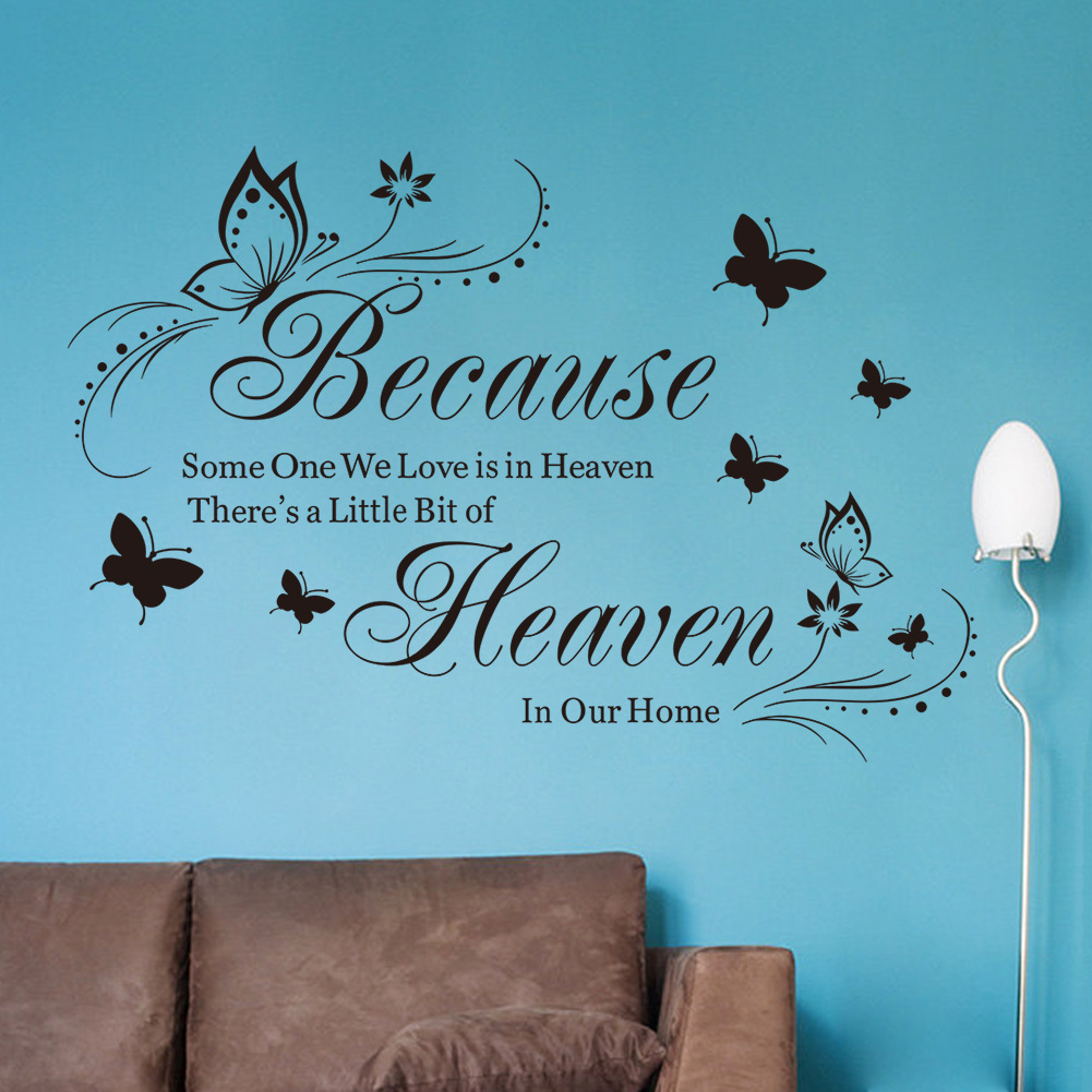 zy8311 Foreign Trade English becawse Butterfly Carved Bedroom Living Room Background Wall Stickers Amazon Hot Selling
