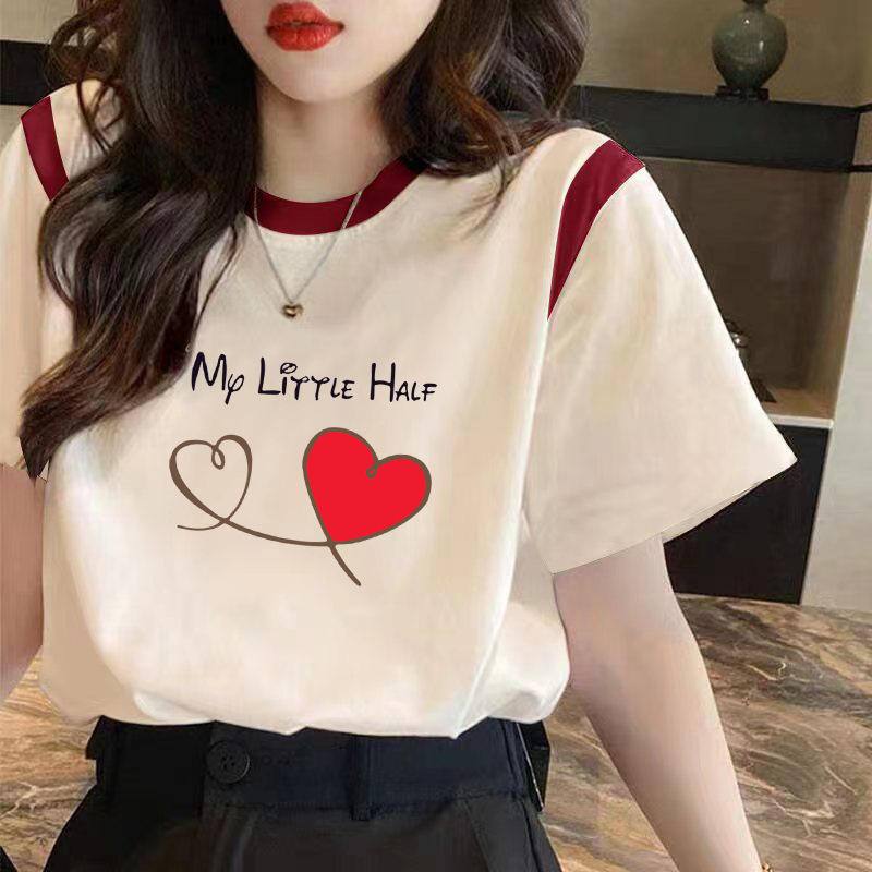100 Cotton chubby girl Design Sense plus size T-shirt Short-sleeved 2024 Summer Loose Slimming Belly Covering Contrast Cotton Top