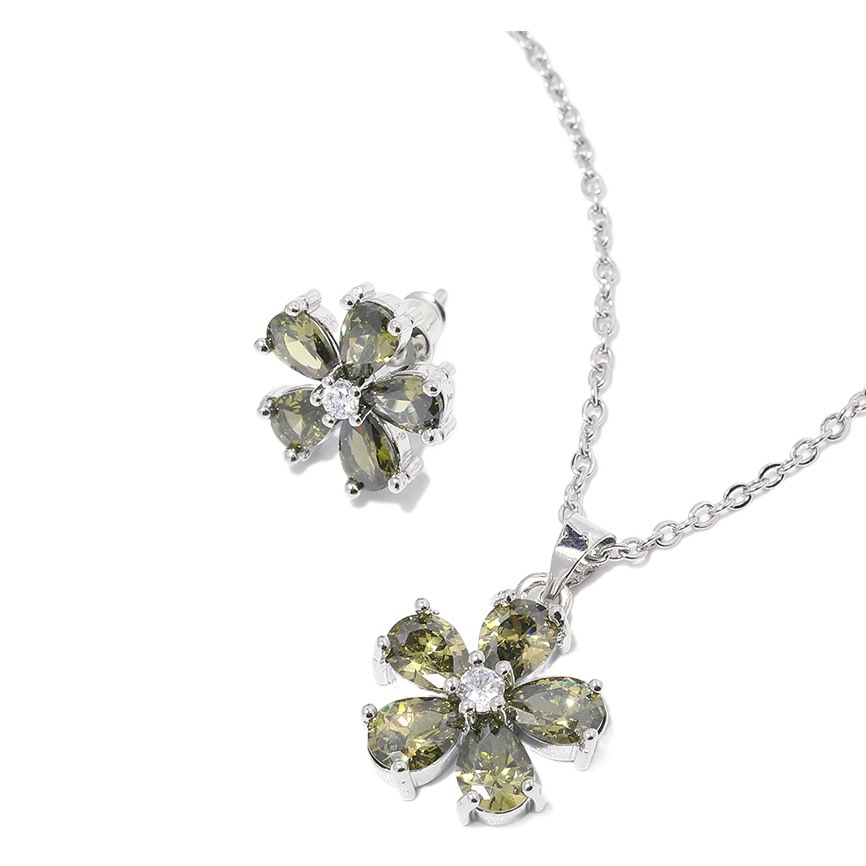 Small flower zircon earrings suit necklace high sense fairy accessories multi-color optional jewelry suit women wholesale
