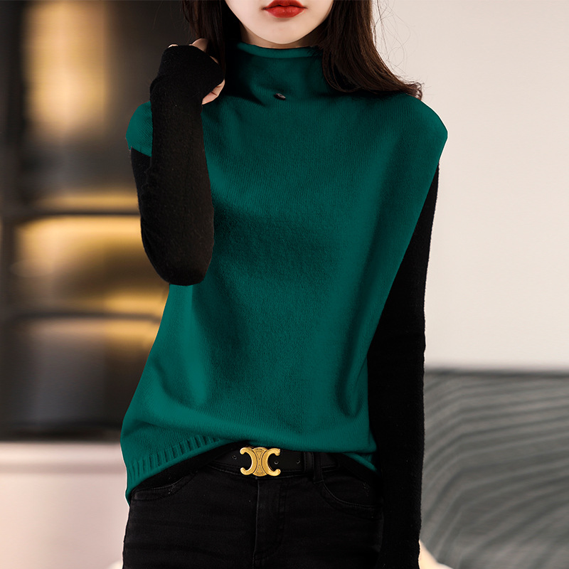 Picture of Real Shot Vest Women's Autumn and Winter New Sleeveless Top High Collar Button Loose Slimming Wool Knitted Waistcoat