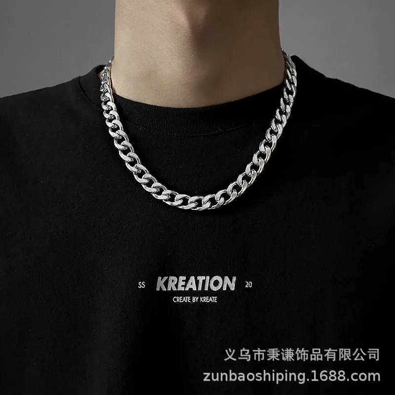 Picture of Titanium Steel Cuban Necklace Nk Chain Men's Stainless Steel Necklace Women's Sweater Chain European and American Hip-Hop DIY Jewelry Accessories