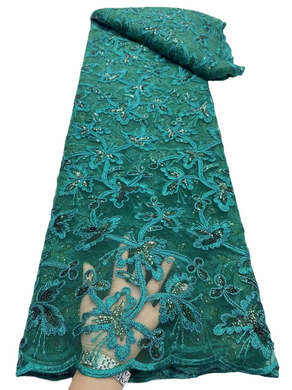Picture of Summer Hanfu Plant Flower Dress Embroidered Cloth Double Rope Sequin Lace Fabric African Garment Lace JX2296