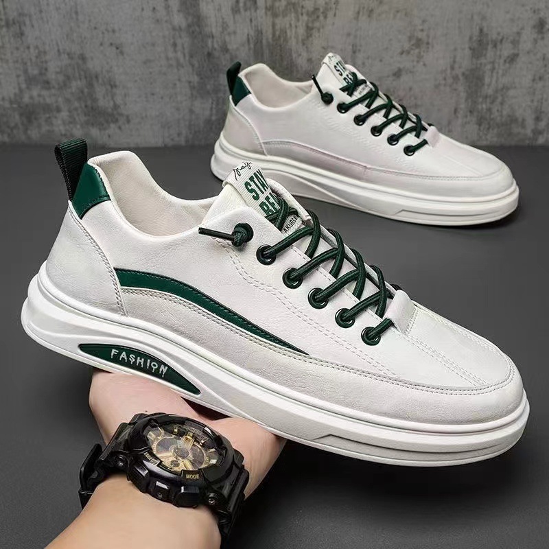 White Shoes Trendy Leather Shoes Men's Low-top Small Casual Shoes Men's New 2024 Sports White Shoes Men's Korean Style