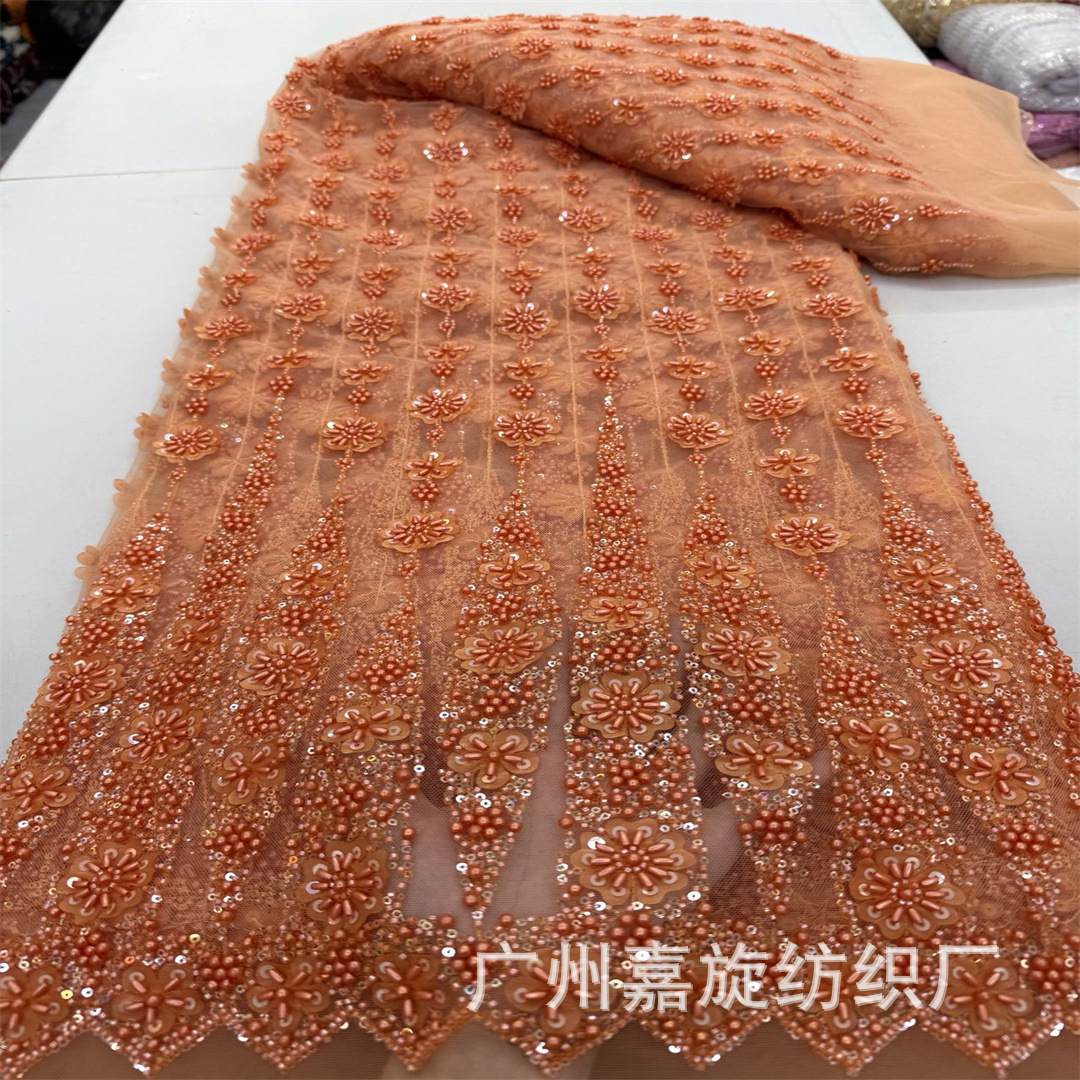 New Style Small Fresh Strip Laser Flower High-end Beads Embroidered Cloth French Bridal Wedding Dress Dai Dress Fabric