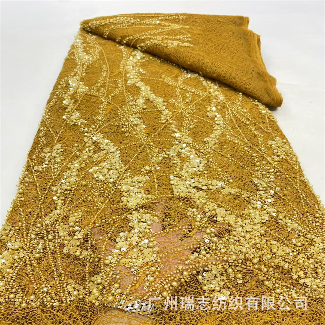 Fashion Bone Thread Soft Lace Bottom Bead Tube Sequin Embroidery Fabric Wedding Dress Cheongsam Dress Fabric Lace