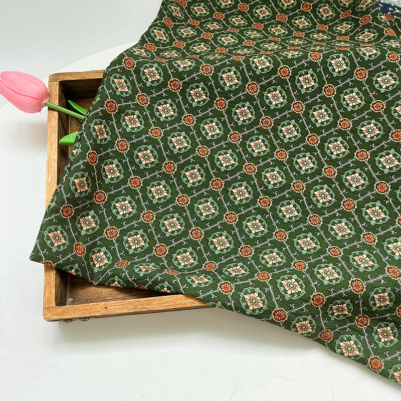 Green silk floral rhyme digital printed fabric brocade cotton fabric new Chinese style cheongsam dress top Hanfu fabric