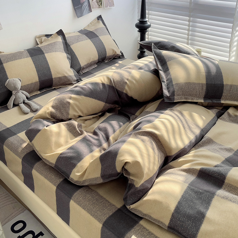 Picture of Class A Maternal and Infant Grade Four-Piece Set Small Fresh Thickened Sanding Quilt Cover Washed Cotton Bed Sheet Quilt Cover Dormitory Three-Piece Set ins