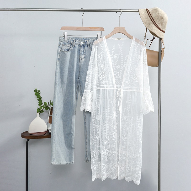 Butterfly Seaside Vacation Outer Cardigan Thin Sunscreen Blouse Women's Mid-length Beach Swimsuit Outer Jacket