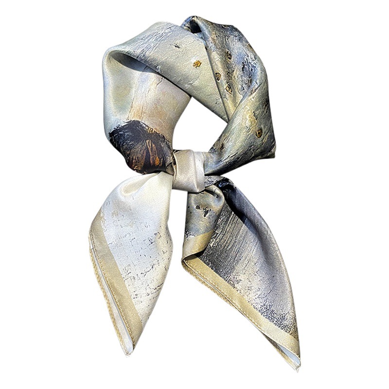 Silk Scarf Small Square Scarf 70cm High-end Gift-giving Mulberry Silk Scarf Spring and Autumn Back Figure Girl Small Scarf with Suit
