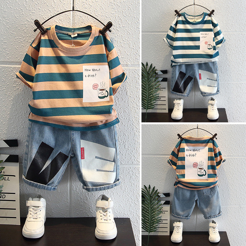 Picture of Boys' Summer Short-sleeved suit 2024 New Fashionable Boys' Baby Clothes Trendy Children's Fashionable Handsome Two-piece Set