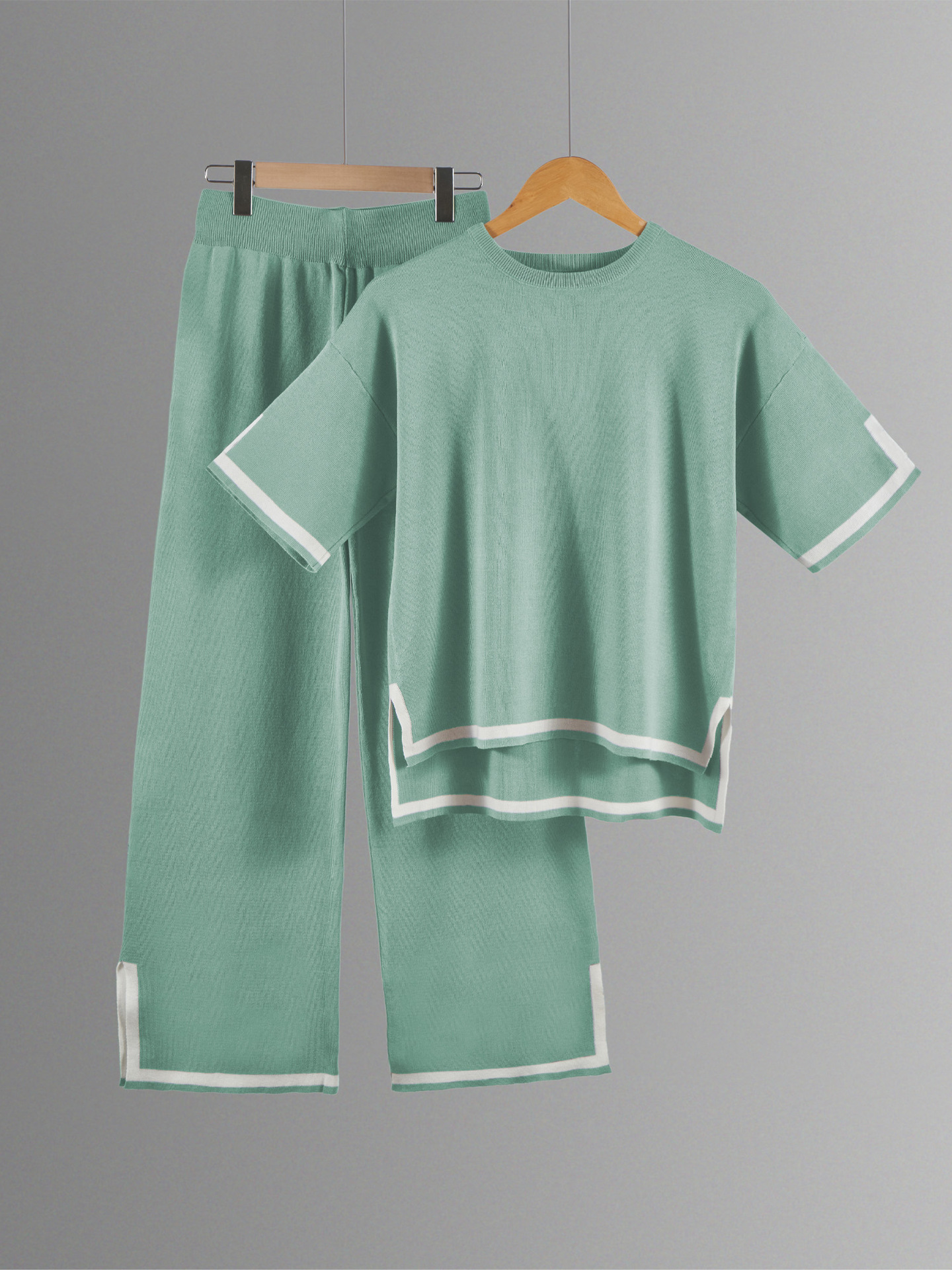 Picture of 2024 Europe and the United States cross-border Amazon summer new knitted suit sweater suit short sleeve pullover wide leg pants