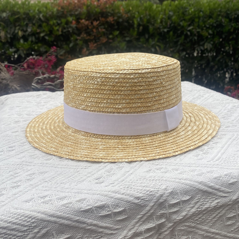 Picture of Summer hand-woven straw hat with large brim 5cm Korean style all-match sunscreen hat breathable flat top hat ins beach sun hat