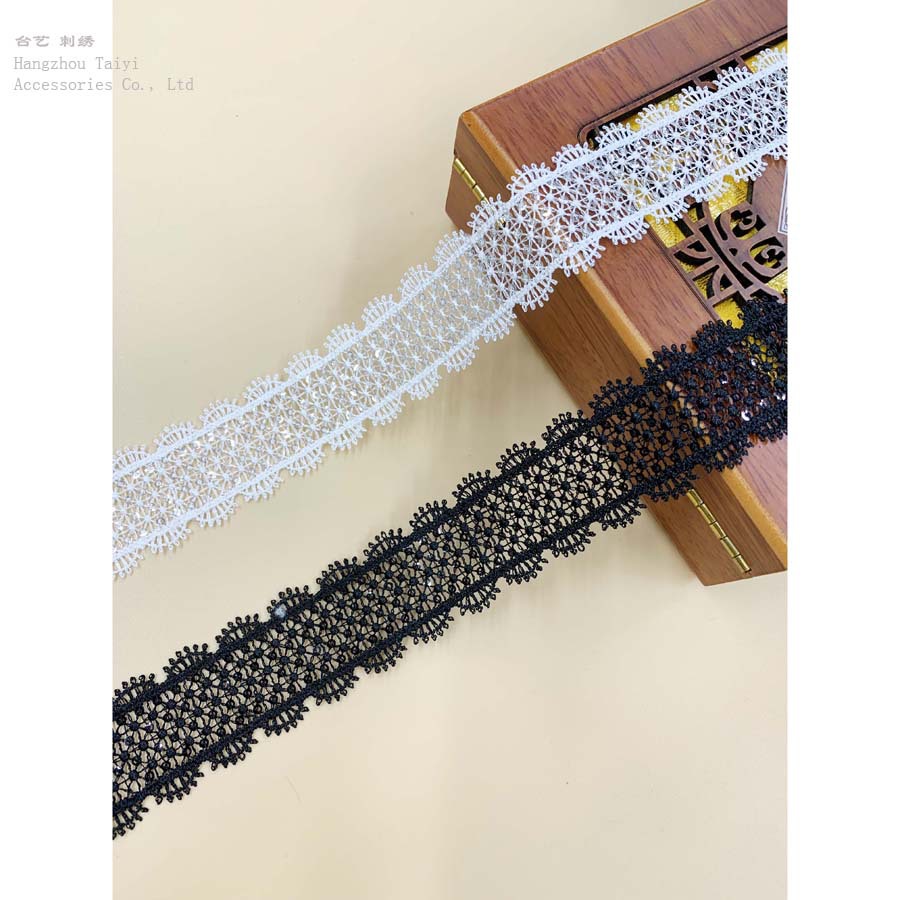 Polyester barcode home accessories wave in stock wholesale embroidered lace garment accessories fine thread water soluble beads lace