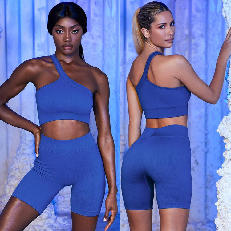 2022 European and American ins cross-border seamless fitness yoga suit new women's one-shoulder sports underwear hip shorts