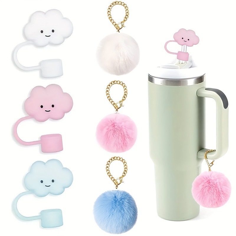 New cross-border European and American cup pendant cute fur ball chain with lobster buckle multi-color cloud straw cap suit