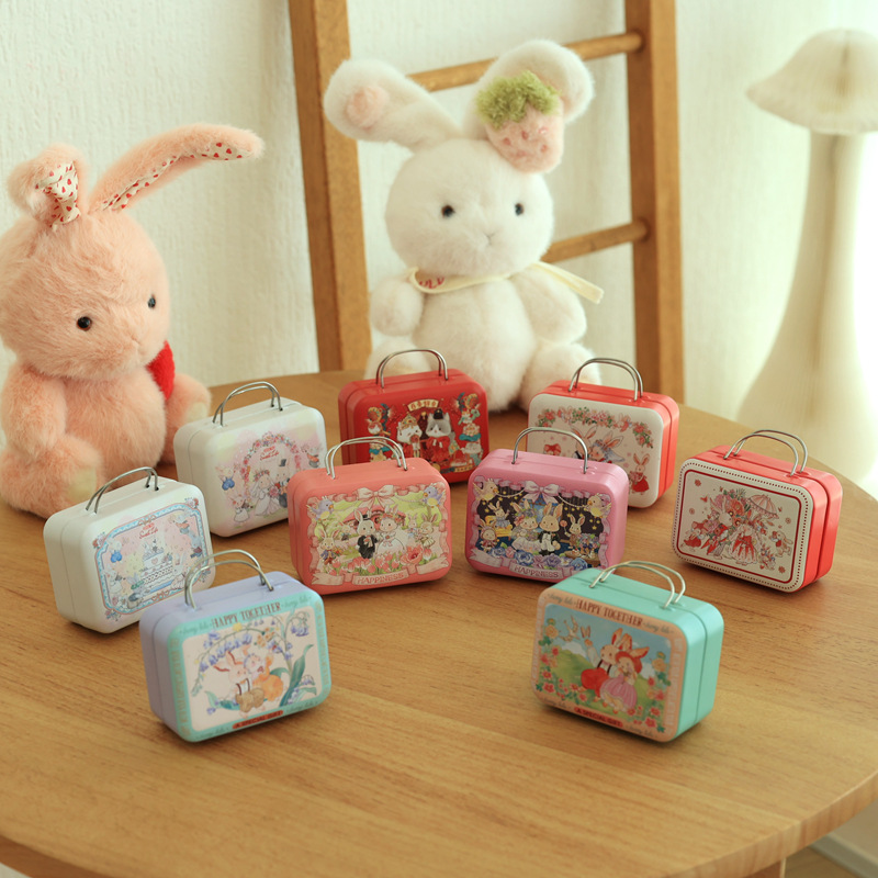 Candy Box rabbit mini handbag doll bag suitcase tinplate box wedding candy box small iron box