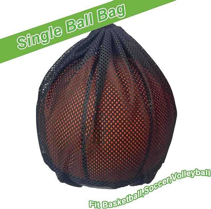 Picture of Portable single ball storage bag mesh tote bag drawstring sling backpack for carrying basketball volleyball football