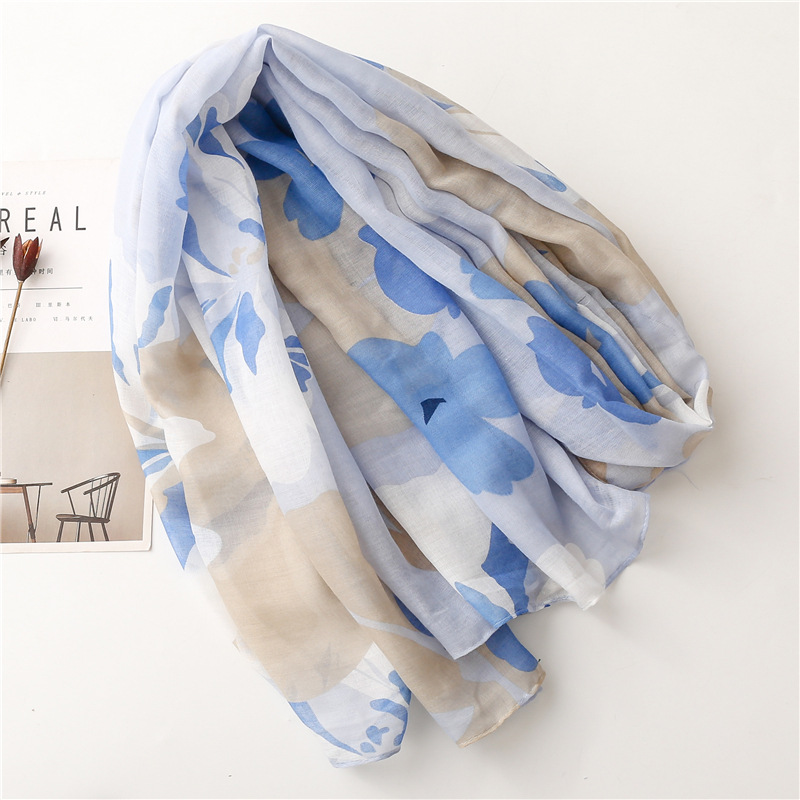 Picture of Foreign Trade Vintage Ethnic Style Travel Sunscreen Shawl Bali Yarn Cotton Linen Scarf Blue Ink Painting Scarf for Women