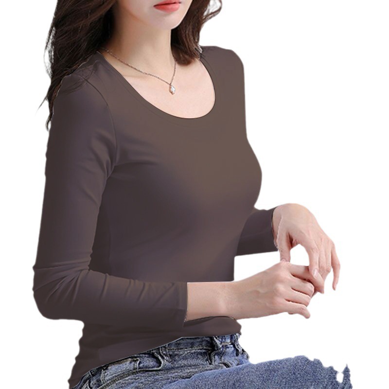 Picture of Round neck long sleeve T-shirt women's stretch new women's slim body versatile top thin underwear solid color base shirt for women