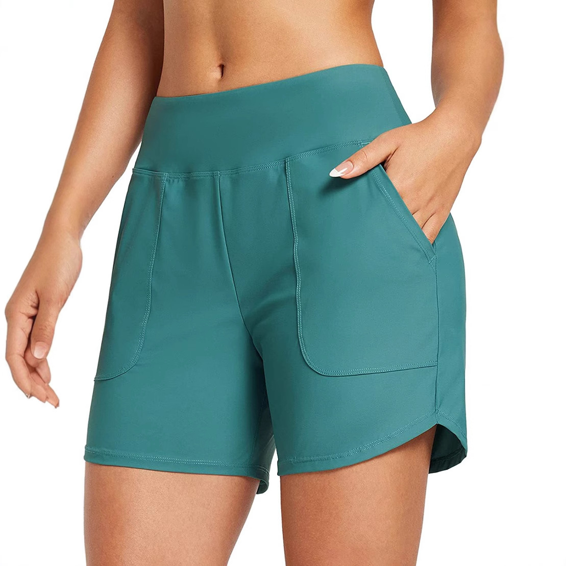 2024 Amazon European and American High Waist Tummy Control Swimsuit Beach Shorts