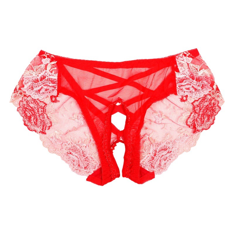 New Sexy Charming Open Crotch Panties Women Transparent Breathable Low Waist Triangle Hollow Hot Temptation Embroidered Panties