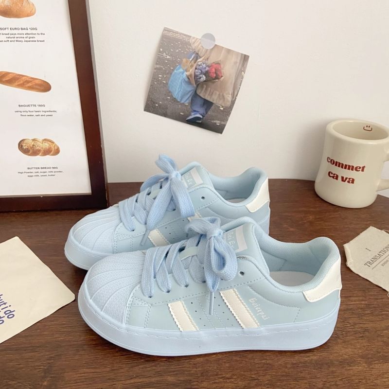 Blue Platform Shoes Women's Shell Head Autumn New Chic Niche Korean-style Low-top All-match Sports White Shoes