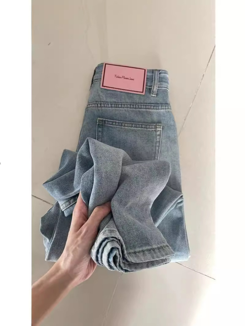 Picture of Light Color High Waist Jeans Women's 2024 New Spring and Autumn plus size Straight Loose Slimming Pear-shaped Wide Leg Pants