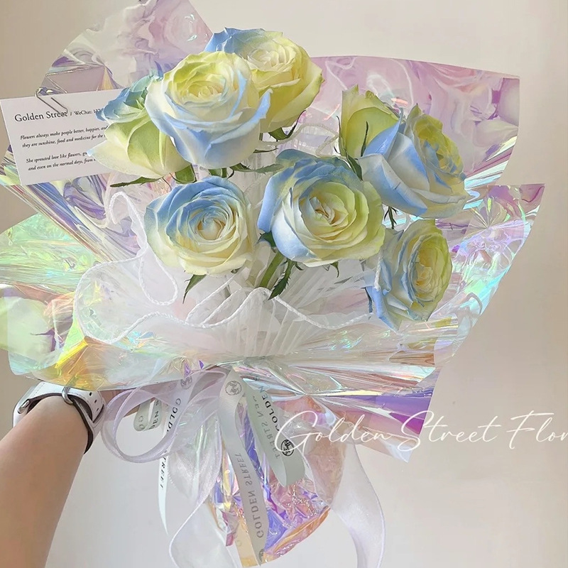 Colorful laser film transparent bouquet wrapping paper thickened waterproof color vignetting flowers cellophane florist shop material