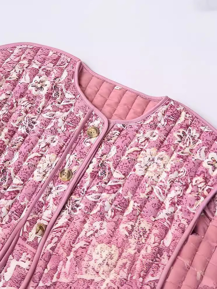 Picture of Cross-Border Wholesale 2024 Spring New European and American Clothing Fashion Printed Round Neck Cotton Outwear Loose Buttoned Cotton Outwear