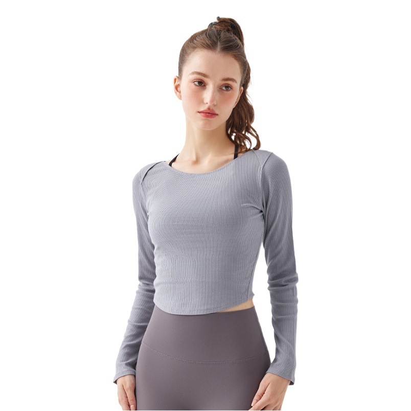 Autumn and winter beauty back rib yoga clothes women's autumn high elastic slim slimming fitness clothes running Pilates sports T-shirt