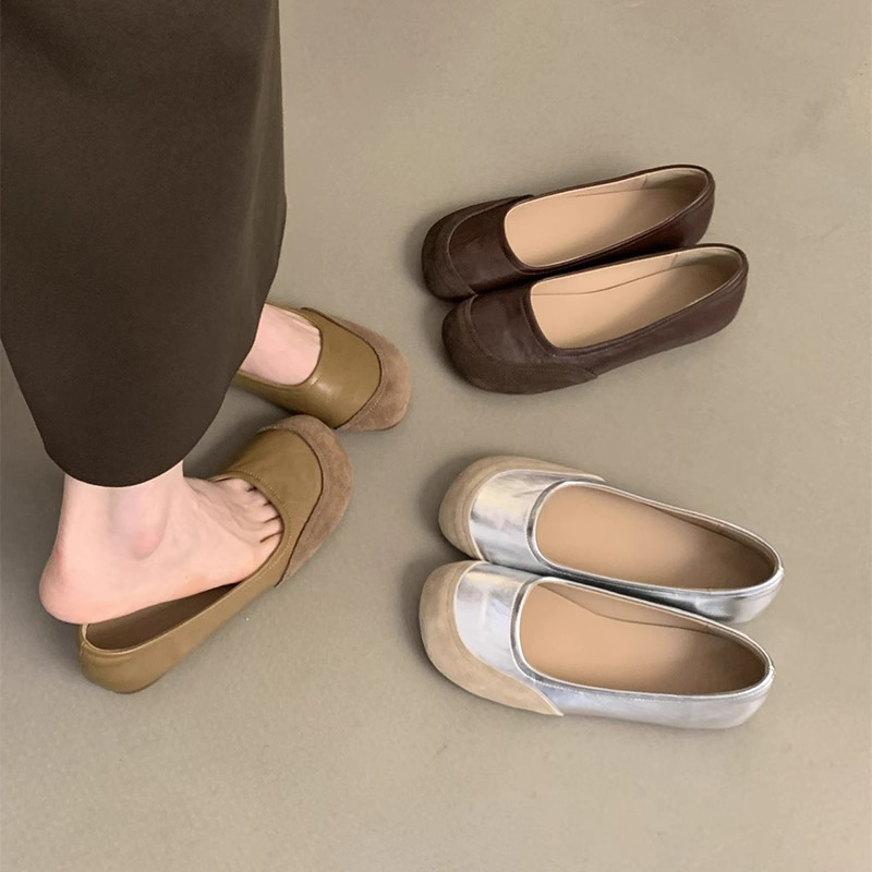 Vintage Round Toe Shallow Mouth Shoes Women's Spring and Autumn New Korean Style French Evening Style Flat Slip-on Casual Peas Shoes