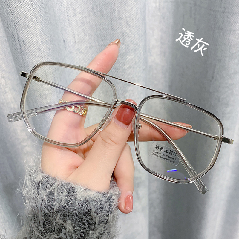 Picture of New Anti-blue Light Flat Mirror Men's and Women's Retro Polygon Double Beam Glasses Internet Celebrity Myopia Frame 8025