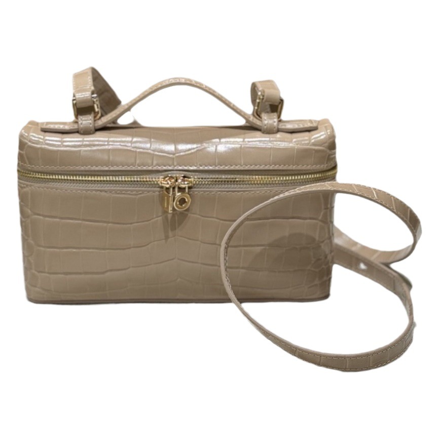 [Fashionable Haute Couture] Popular Spot Hardware Lp Cowhide Crocodile Ostrich Pattern One-Shoulder Satchel Lunch Box Bag