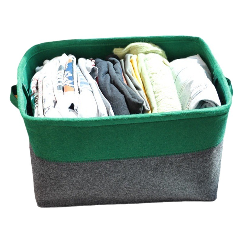 Felt Home Storage Blue Household Storage Box Living Supplies Storage Artifact Contrast Color Foldable Felt Storage Basket