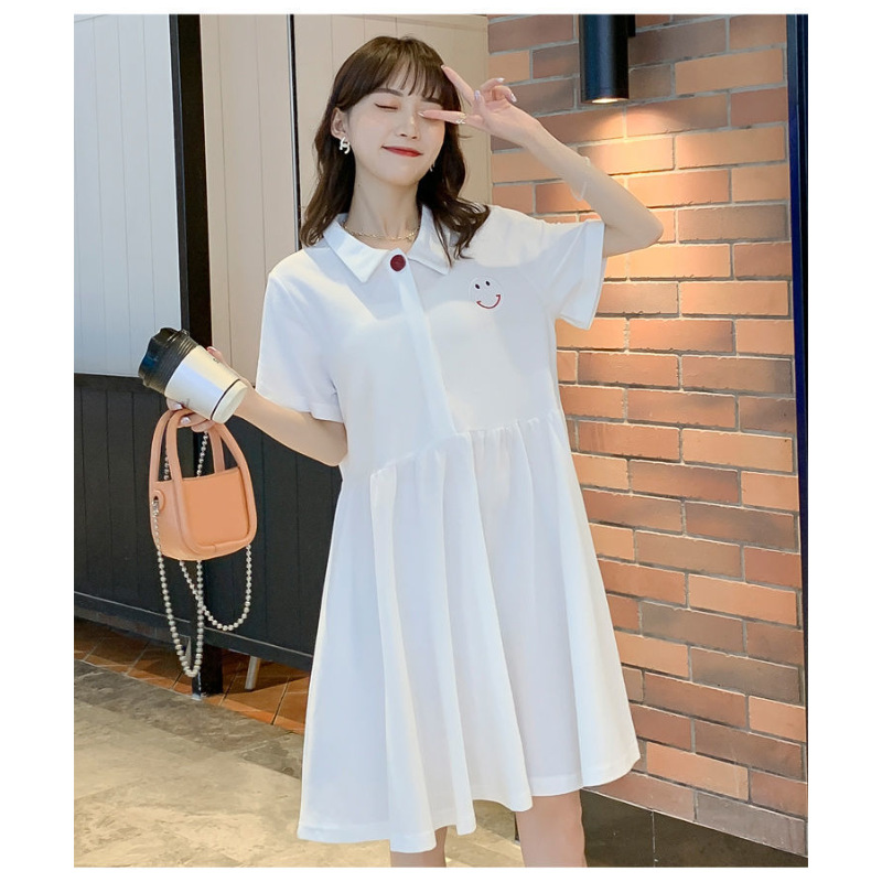 Picture of Pregnant Women's Dress Women's Summer Trendy Mom Thin Short-sleeved Top Pink Polo Collar Fashion Nursing Summer Dress
