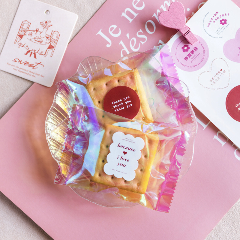 Thickened Rainbow Niurolled Biscuits Baking Dessert Snowflake Crisp Transparent Machine-sealed Bag Double-sided Magic Candy Packaging Bag
