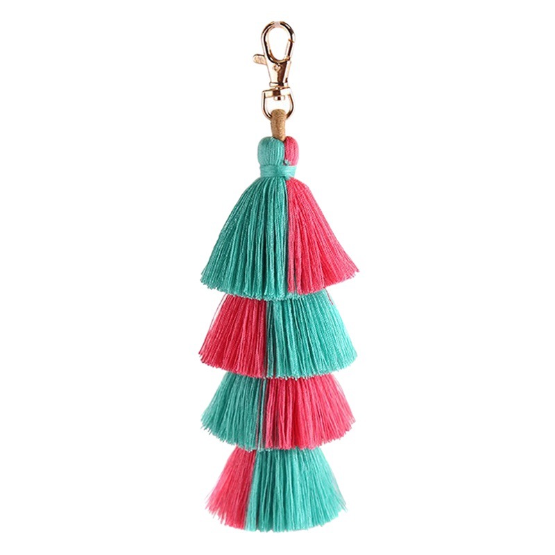 Four-layer cotton tassel pendant European and American style bag pendant lobster buckle bag pendant bohemian 4-layer tassel