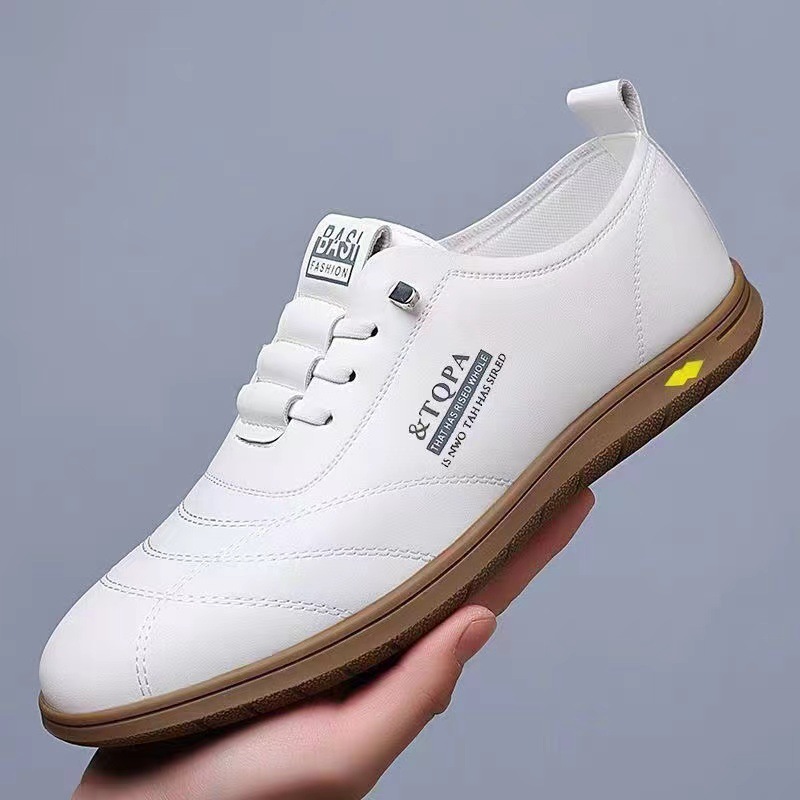 Men's Business Spring and Summer Business Leather Shoes Soft-soled Casual Shoes White Shoes British Batta Slip-on Men's Doug Shoes