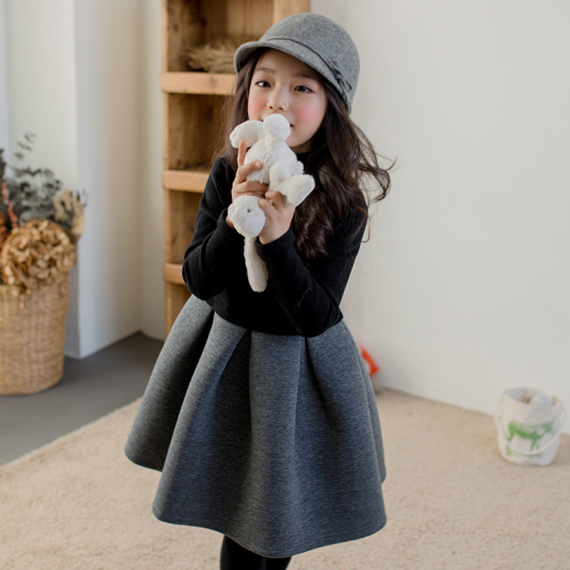 Picture of Girls' Winter Dress Air Layer Girls' Korean Style Children's Wear Fleece-Lined Baby Girl Princess Dress Spring and Autumn Western Style