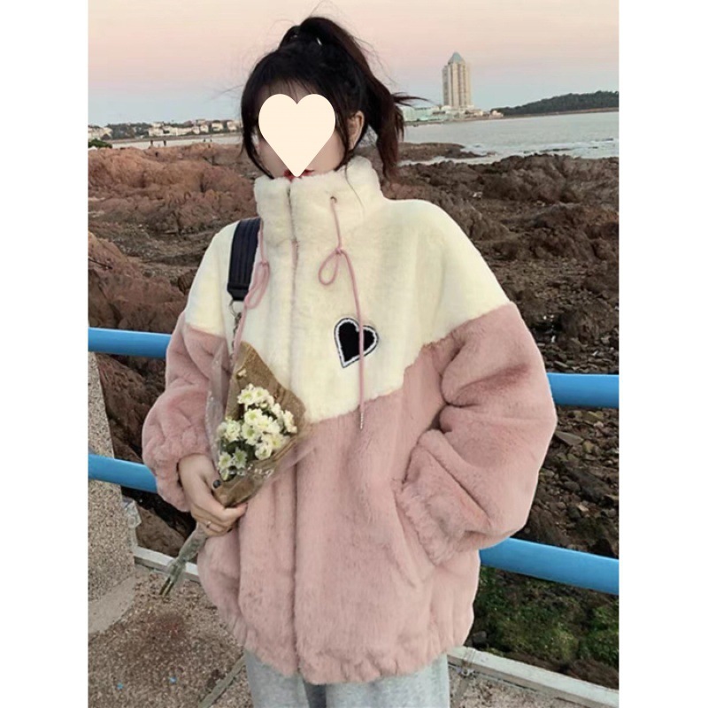 Picture of fleece-lined thickened sweater girl 2025 autumn and winter junior high school Senior high school students cotton-padded coat cotton-padded jacket coat