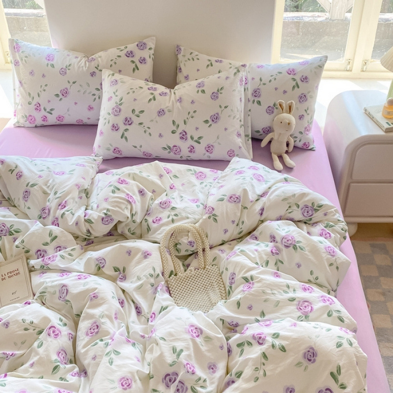 Picture of Mother and infant ins cloud feeling super soft washed wrinkled cotton four-piece set A floral fresh quilt cover dormitory bed sheets three-piece set