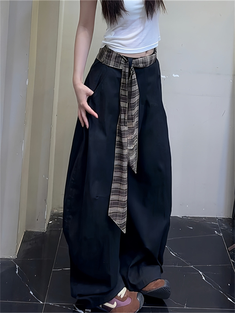 2025 Scimitar Wide-Leg Cargo Pants for Men and Women American Plaid Belt Trendy Brand Couple Loose Cavalry Slanted Pants