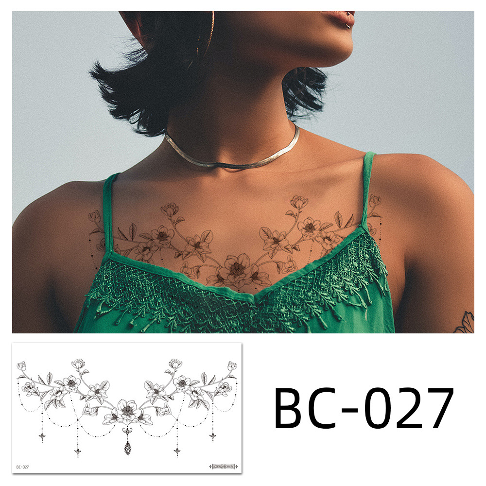 Picture of 2022 new cross-border supply waterproof tattoo stickers simple black and white flower sternum stickers personalized tattoo wholesale