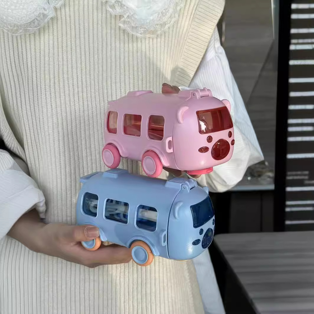 Bus Car Suction Tube Cup Children's Creative Plastic Cup Portable Outdoor Bounce Cover Water Cup Student Internet Celebrated Water Cup