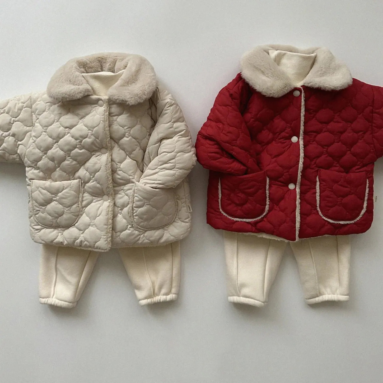 Picture of ins baby fleece-lined winter boys and girls baby clothes cardigan lapel Korean style newborn warm cotton-padded jacket coat