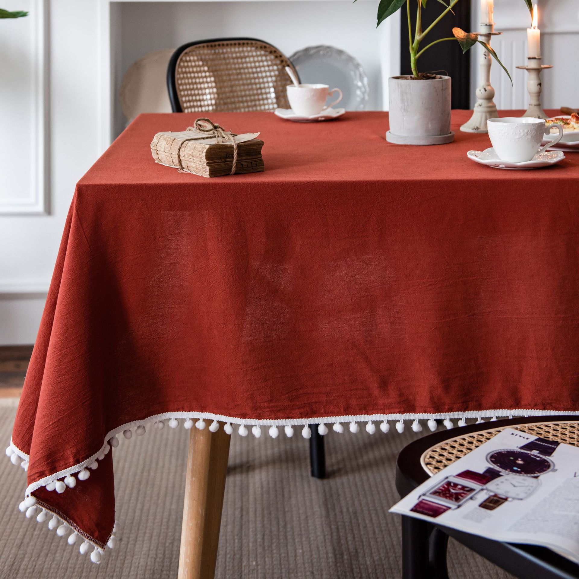 Picture of Imanki Rhyme Solid Color Tablecloth Ins Style Orange Dining Tablecloth Plain Dining Tablecloth Holiday Decoration Household Rectangular