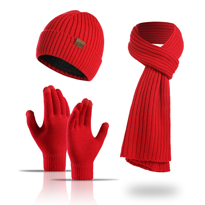 Picture of Factory autumn and winter New European and American knitted hat set Amazon men and women winter solid color scarf hat three-piece set